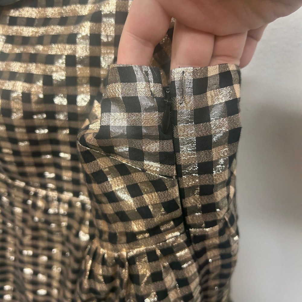 J.Crew Lurex Metallic Gingham Tiered Mini Dress Black 16 party picnic preppy - Picture 6 of 11